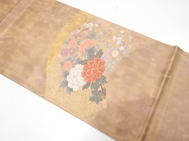 JAPANESE KIMONO / ANTIQUE FUKURO OBI / SILK / WOVEN PEONY & FLOWERS